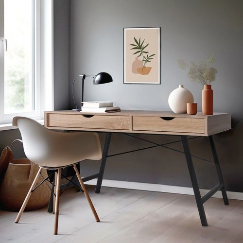 Bureau Boston 100x48cm / Chêne Blanchi Et Métal Noir/ 100x48x75cm