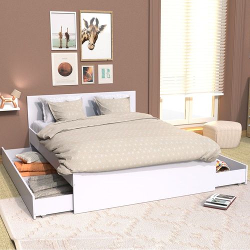 Lit Oslo 160x200 + 2 Tiroirs / Blanc/ 202x164x80
