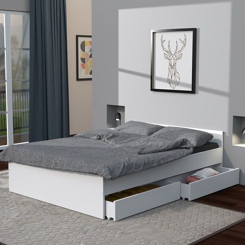 Lit Kappa 140x190 Cm + 2 Tiroirs / Blanc/ 195x145x59