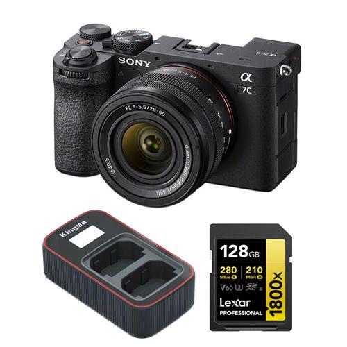 Sony A7C II (28-60mm) noir Kit+Lexar 128Go carte mémoire professionnelle 1800x UHS-II SDXC+Kingma Sony NP-FZ100 LCD double USB chargeur