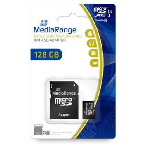 MediaRange MR945 - Carte mémoire flash (adaptateur microSDXC vers SD inclus(e)) - 128 Go - UHS-I / Class10 - micro SDXC - noir