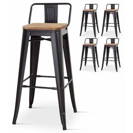 IDIMEX Lot de 2 tabourets de bar IREK chaise haute cuisine ou comptoir au  design retro en plastique blanc et métal décor bois, assise 75 cm pas cher  