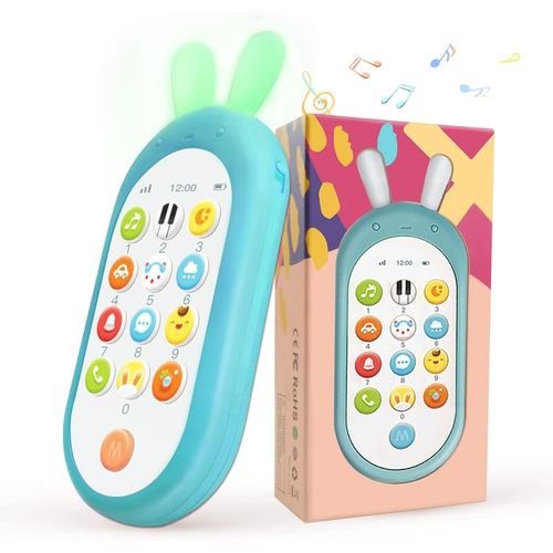Jouet Bebe 1 An, Téléphone Portable Pour Enfant Fille Garçon, Smartphone Bebe Take Along Tunes Avec Lumières Et Mélodies, Cadeaux Pour Bébés 6 Mois - Bleu