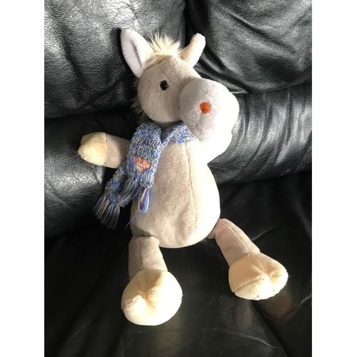 Doudou Peluche Cheval Gris Maxita 36 Cm Echarpe Bleue