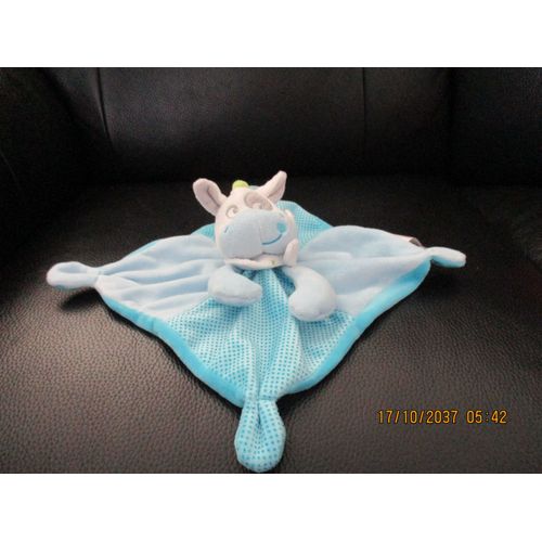 Doudou Plat Vache Bleu Mots D'enfants Siplec