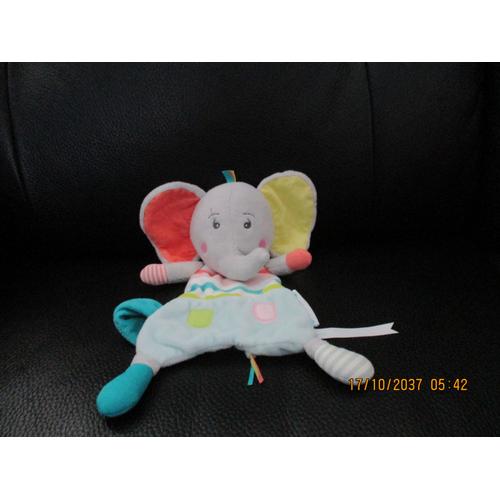 Doudou Plat Éléphant Multicolore Bébé Confort