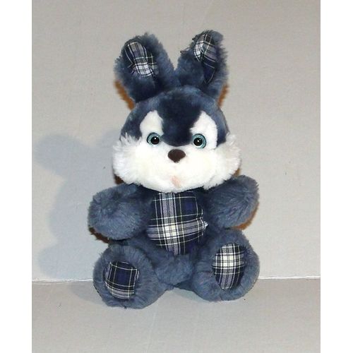 Doudou Lapin Bleu Marine Blanc A Carreaux Peluche Nounours