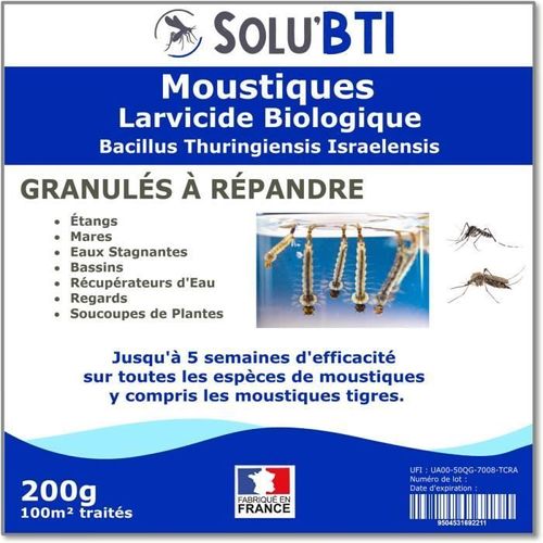 Granulés larvicides anti-moustiques, SOLU'BTI - Sachet de 200g