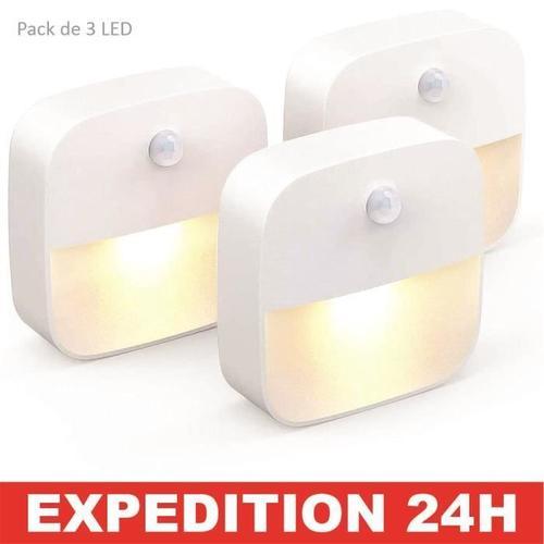 Veilleuse Led Pile [Lot De 3], Veilleuse Avec Détecteur De Mouvement, Auto/On/Off, Veilleuse Enfant, Lampe De Placard Adhésive Pour