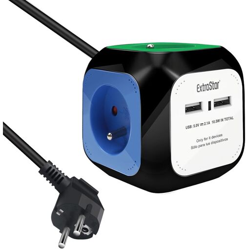 Multiprise USB Cube, Bloc Multiprises avec 4 Prises et 2 Ports USB,...