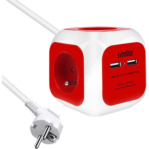 Multiprise USB Cube, Bloc Multiprises avec 4 Prises et 2 Ports USB,...