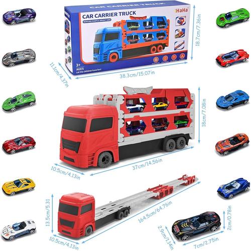 Xoolkly Camion de Transporteur Piste de Course Éjectable Camion Jouet  Voiture avec 12 Petite Voiture Camion Jouets de Transport Portable Cadeau  de Transporteur Jouet Enfant pour 3 4 5 Ans, Bleue 