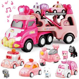 Jouet de Camion pour Enfant,Jouet Enfant 2 Ans Fille,9 en 1 Camion Jouet  avec Sons et Lumières,Transporteur Voitures de Jouet Cadeau Anniversaire  pour 2 3 4 Ans Garcon Filles Enfants