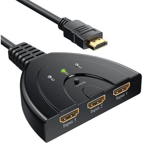 HDMI Switch 1080P, ZAMUS Multiprise HDMI 3 Ports Commutateur HDMI Sélecteur Splitter Manuel 3 Entrées à 1 Sortie Un Câble Haute Vite