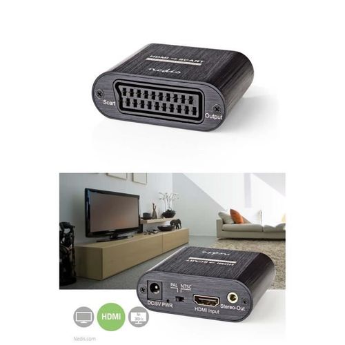 Convertisseur HDMI /PERITEL entrée SCART PERITEL Femelle Une voie 480i 18 Gbps Métal Anthracite