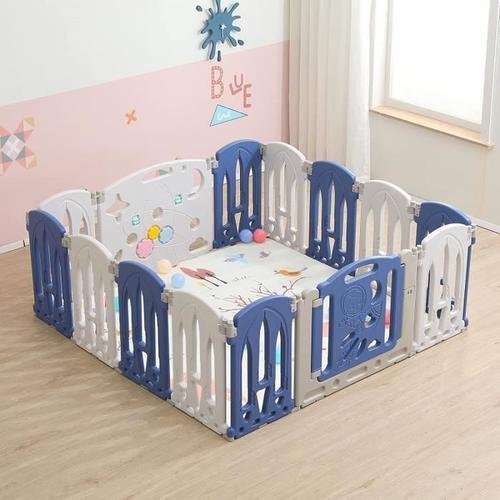 Aufun Parc Bébé Parc Pliable Avec Porte Et Planche À Jouets, 12 Panneaux Bleu + Blanc Barrière Bébé, Crawling Gate Plastique