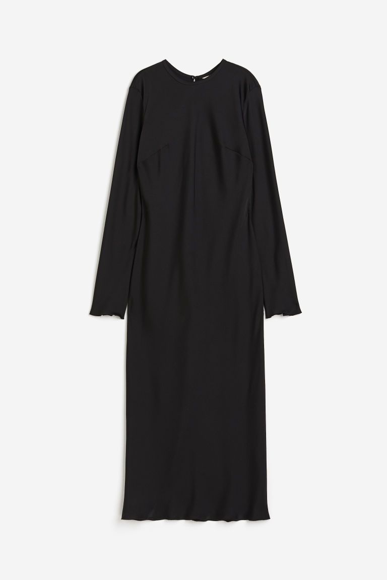 Robe Midi À Manches Longues - Noir