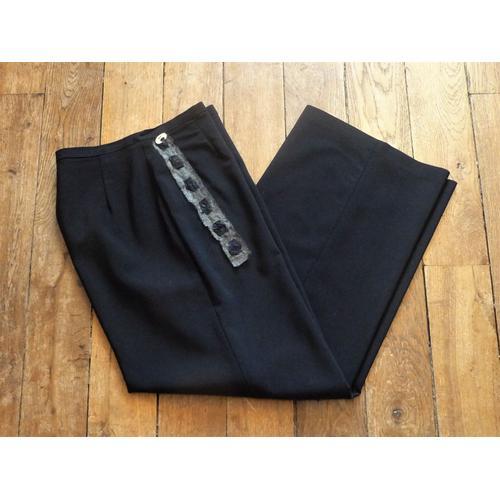Pantalon Droit Noir En 98% Viscose- Taille Xs- Biche De Bère