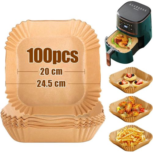 Papier Pour Air Fryer Convient Pour Four Micro Ondes Friteuse, 100 Pièces 20cm Papier De Cuisson Air Fryer Jetable (Carré)