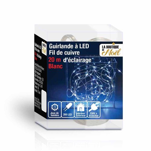 Guirlande lumineuse led fil cuivre électrique 20 mètres Gris