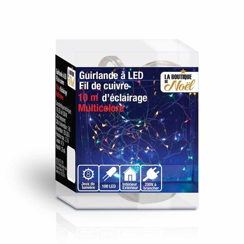 Guirlande lumineuse led fil cuivre électrique 10 mètres Gris