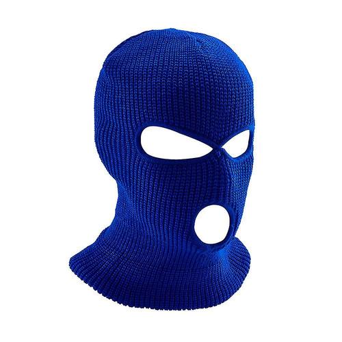 Femmes hommes plaine cagoule 3 trous masque couverture hiver chaud Ski tricot¿¿ chapeau bleu