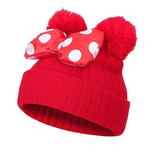 Dessin anim¿¿ mignon Mickey Mouse Double pompon n?ud-noeud chapeau hiver filles enfants chapeau tricot¿¿