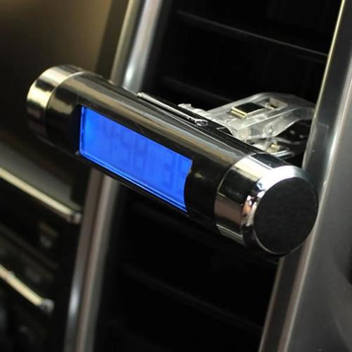 2 en 1 Vent Sortie Clip Sur Voiture Bleu LED Retro-eclairage Numerique Temperature et Thermometre Affichage Horloge