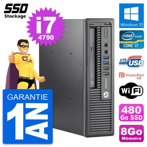 Mini PC HP EliteDesk 800 G1 USDT Intel i7-4790 RAM 8Go SSD 480Go Windows 10 Wifi