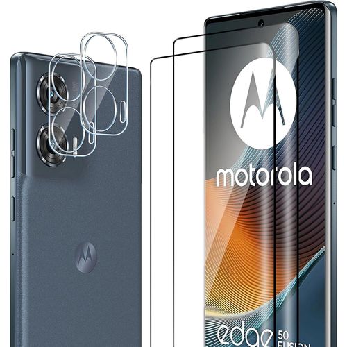 Sjzg-Protection Écran Pour Motorola Moto Edge 50 Fusion, 2 Pièces Films 3d Verre Trempé + 2 Pièces Caméra Arrière Protecteur, 9h Dureté, Full Cover Anti-Bulles/Anti-Rayures, Hd Transparent