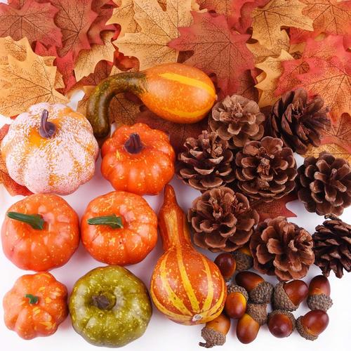 56 Pcs Automne Thanksgiving D¿¿corations, Mini Artificielle Pumpkins, C?nes de pin, Feuilles d'automne, Glands pour l'automne D¿¿corations festives, D¿¿coration d'automne Kit Halloween Party