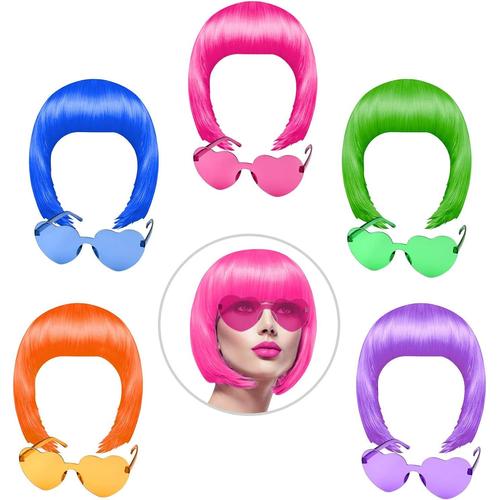 perruques parti et ensemble, lunettes de soleil n¿¿on courte perruque bob quotidien de perruque cosplay costume color¿¿ pack f¿¿te postiches pour cotillons au n¿¿on de bachelorette