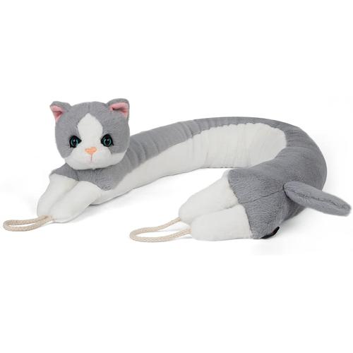 Boudin de Porte Isolant Froid Chat 93 cm, Bas de Porte Thermique D¿¿coratif Anti Bruit, Boudin de Fen¿¿tre en Polyester, Gris