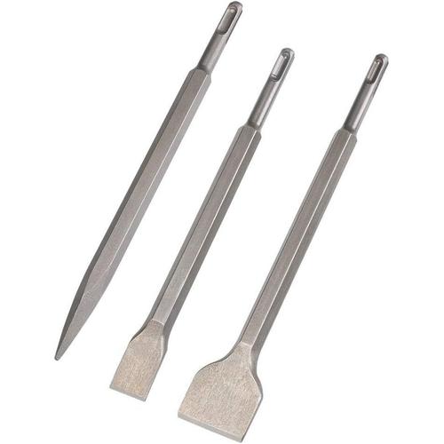 Burins SDS Plus, Set 3 (Burin Large, Burin Plat, Burin Pointu) pour Perceuses L¿¿g¿¿res et Marteaux ¿¿ Percussion Travail Standard dans le B¿¿ton Carrelage Bloc de Construction