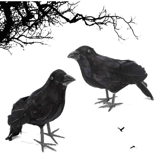 Halloween Corbeau Noir, 2 pi¿¿ces Corbeaux Noirs artificiels Oiseaux r¿¿alistes ?Ornement Faux Corbeau Halloween D¿¿coration Corbeau Noir Corbeaux Noirs ¿¿ Plumes pour Halloween