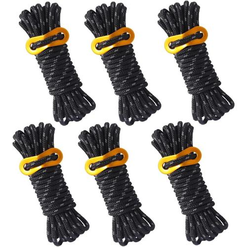 Corde Camping,Corde Tente Camping,6 Pi¿¿Ces Corde R¿¿Fl¿¿Chissante,4mx5mm Corde Nylon Avec Ajusteur En Aluminium Pour Le Camping En Plein Air,La Randonn¿¿E,L'auvent