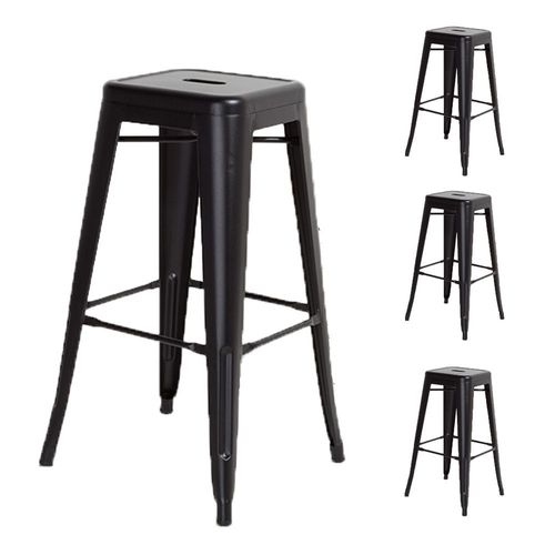 Kosmi - Lot De 4 Tabourets De Bar En Métal Noir Mat - Hauteur 66 Cm