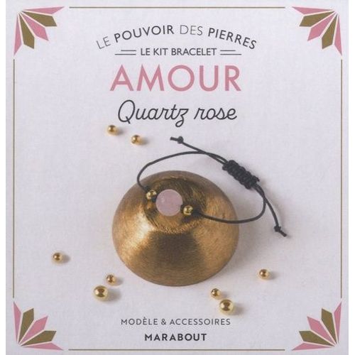 Le Kit Bracelet Amour - Quartz Rose - Avec 1 Perle Ronde, 2 Petites Perles Dorées, 70 Cm De Coton Ciré, 1 Livre D'explication
