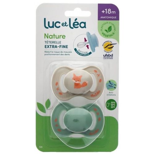 Luc Et Léa Nature 2 Sucettes Anatomiques Téterelle Extra-Fine 18+ Mois