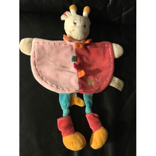 Doudou Plat Girafe Vache Maé Babynat' Baby Nat' Écru Rose Orange Bleue 29 Cm