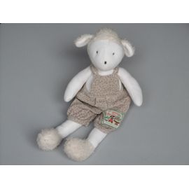 Doudou Mouton Blanc Salopette Beige La Grande Famille 33 Cm Moulin Roty