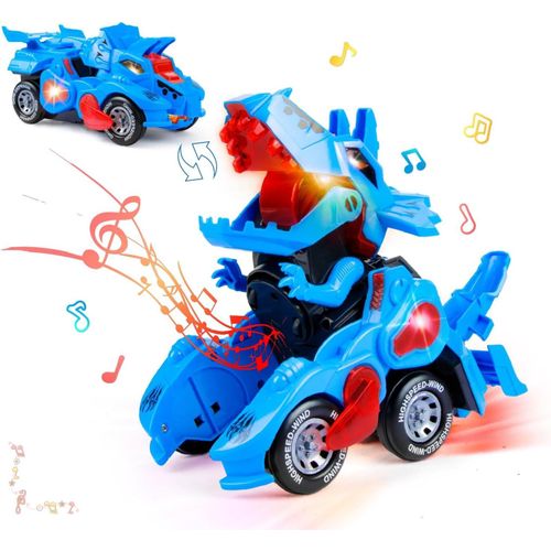 Dinosaure Voiture Transformer - Automatique Transformers Jouet, Electrique Transformable Dino Voiture Avec Lumineux, Musical Et Roues Universelles, Cadeau Pour Enfants Garçons De 3+ Ans