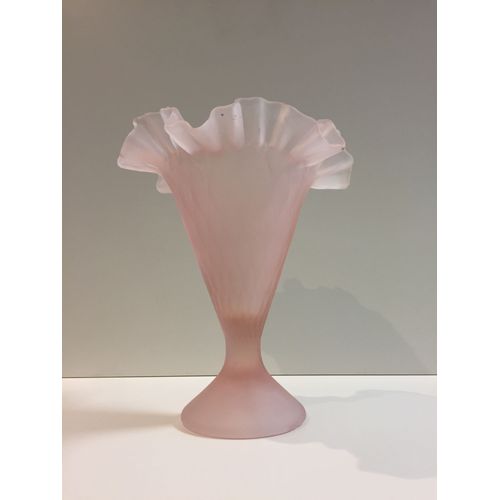 Ancien Vase Corolle en Verre Givré Rose Travail Italien Vintage Murano Empoli ??