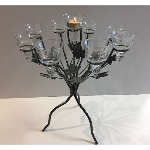 Atypique Grand Soliflore à 9 Lumières Bougeoir Chandelier Candélabre Verre Métal
