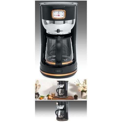 Cafetiere Retro Vintage 1.4 L 10 Tasses 1000w Sans Fil Noire Dore Poignée Ergonomique