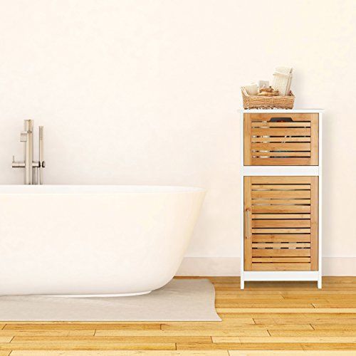 Relaxdays Armoire Commode Salle De Bain Meuble Rangement Tiroir, Bambou, Blanc, 30 X 40 X 83 Cm