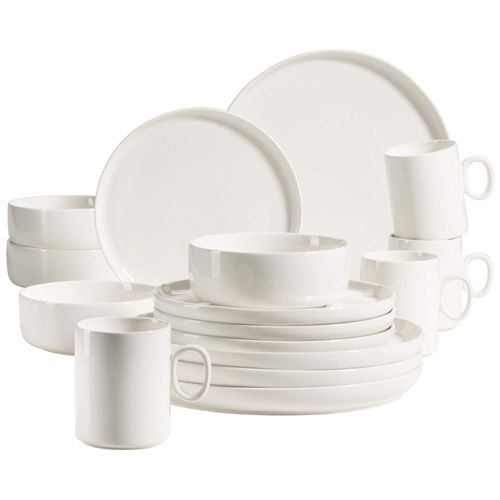 Mäser 931617 Série Finaro Service De Table Pour 4 Personnes De Qualité Gastronomique, Design Scandinave, Service De Table 16 Pièces, Blanc, Porcelaine Durable