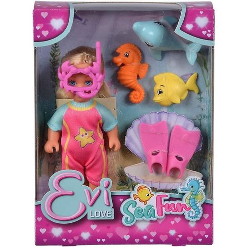 Evi Love Sea Fun Poupée En Combinaison De Plongée Avec Palmes Et Lunettes De Plongée En Forme De Crabe Avec Amis De La Mer 12 Cm À Partir De 3 Ans
