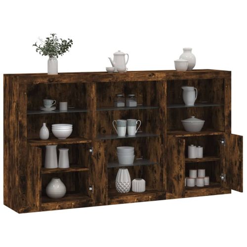 Vidaxl Buffet Avec Lumières Led Chêne Fumé 181,5x37x100 Cm