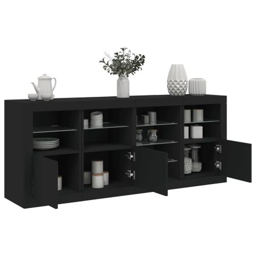 Vidaxl Buffet Avec Lumières Led Noir 164x37x67 Cm
